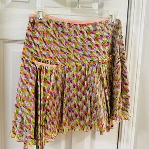 Vintage Diane Von Furstenberg Multicolor Mini Pleated Skirt with Pink Trim size